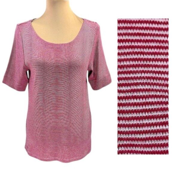 Chico's Tee Size 1 (8) Ultimate Tee Short Sleeve Cotton Striped - Picture 1 of 12